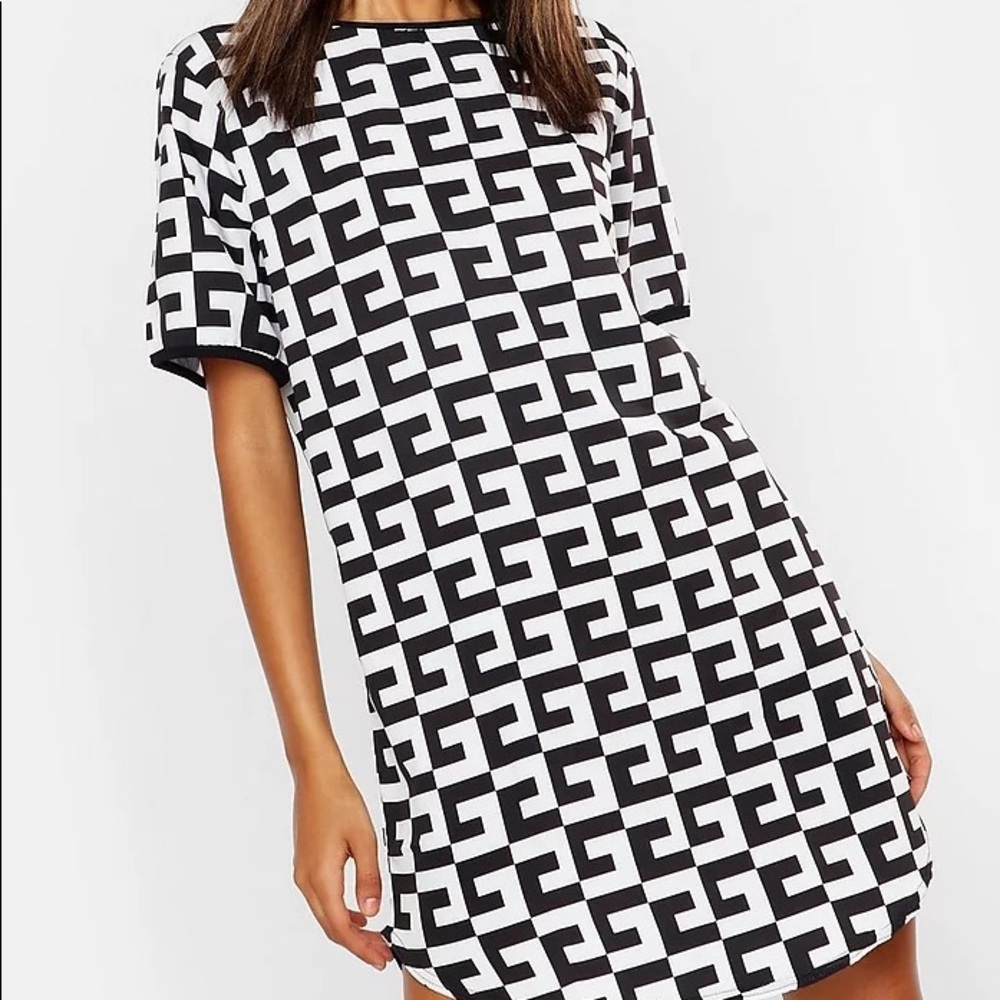 Boohoo monochrome black and white woven shift dress sz 14 - Picture 8 of 10